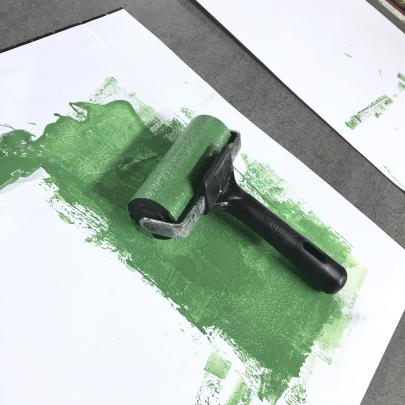 Green Printmaking Ink and Roller