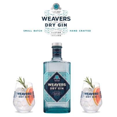 Weavers dry gin bottles with glasses filled with ice, orange slices and rosemary