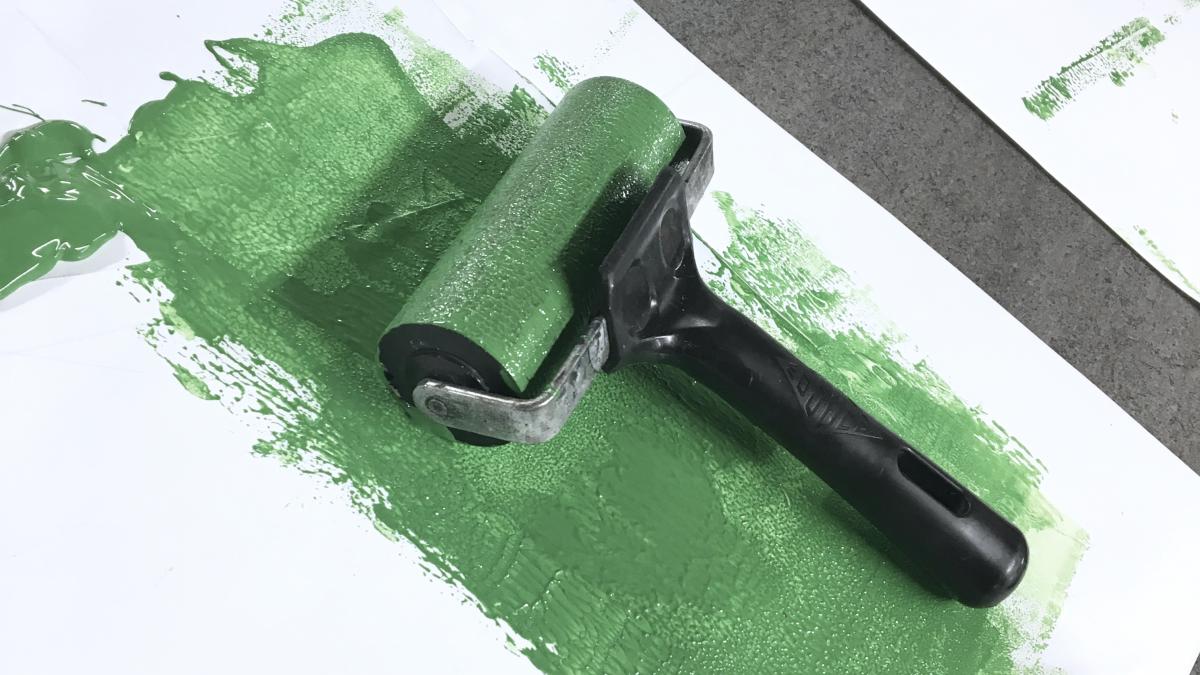 Green Printmaking Ink and Roller