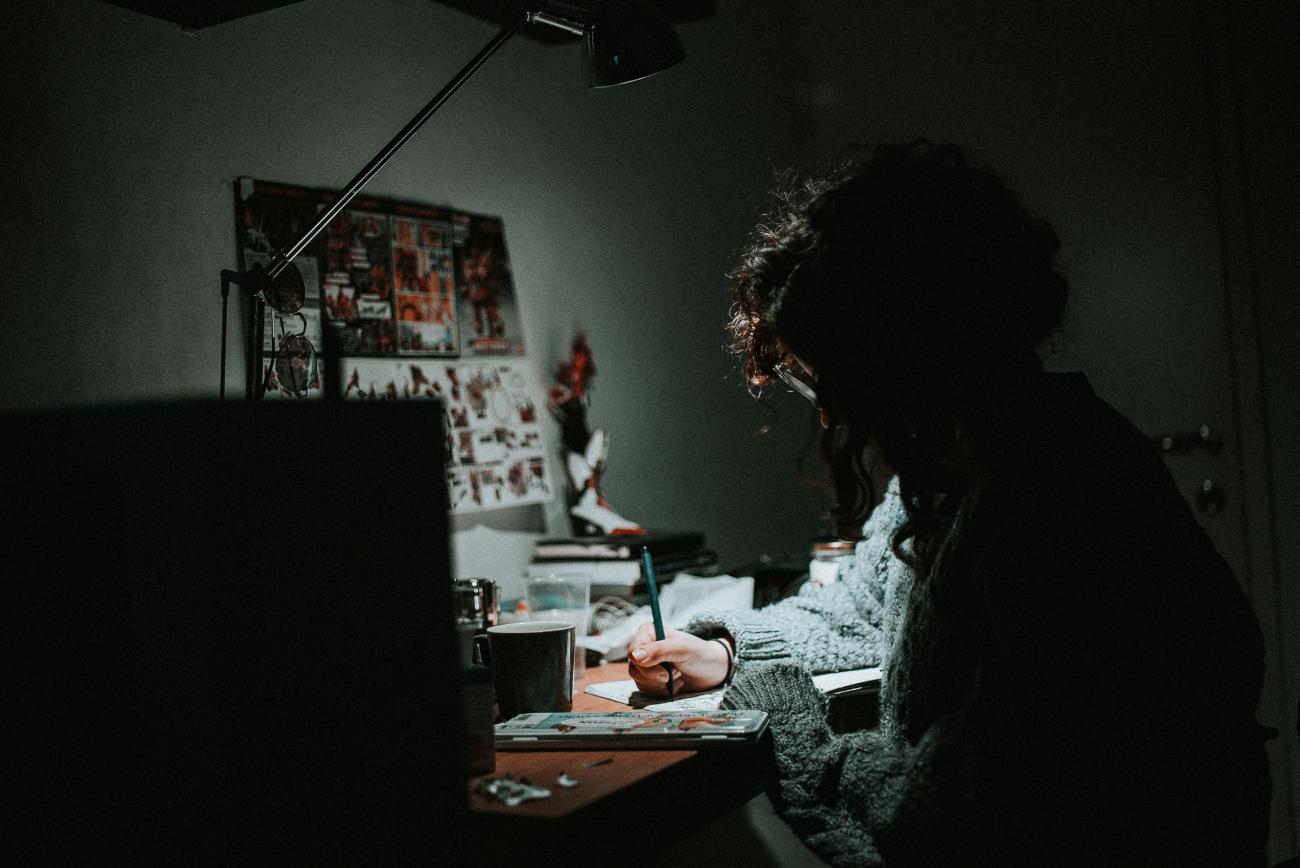 Artist working at desk